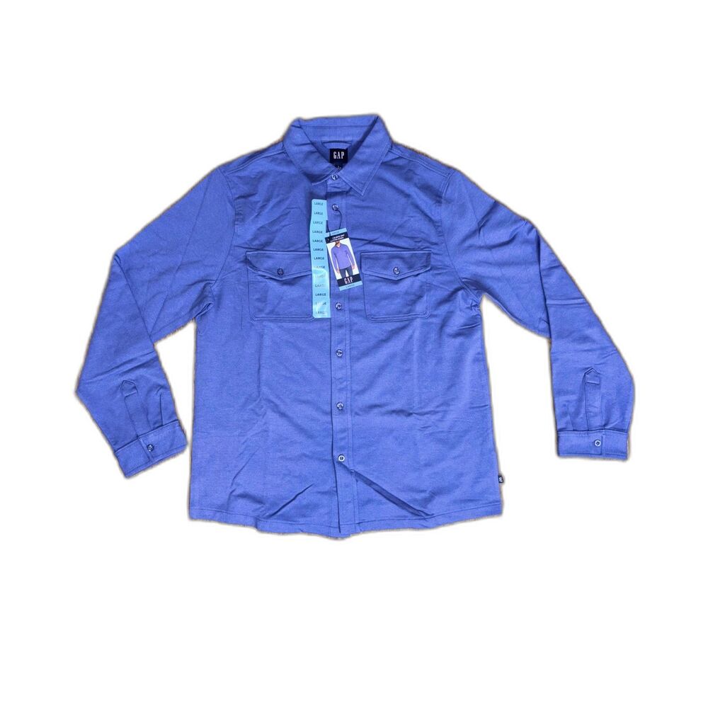 GAP Men's Knit Shirt Jacket Purple Long Sleeve Button Down Flap Pockets NWT